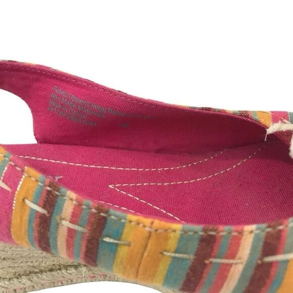 Naturalizer Espadrille Slingback Peep Toe Wedge Women 7M Pink Floral Stripe Mint - Picture 5 of 6